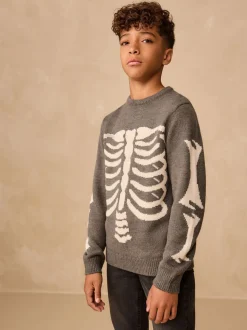 Squelette gris anthracite - Tireur de col rond tricoté (3-16yrs)