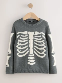 Squelette gris anthracite - Tireur de col rond tricoté (3-16yrs)