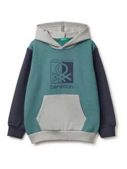 Sweat à capuche Benetton bleu à manches longues avec logo