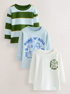 Taco bleu/vert - Lot de 3 t-shirts imprimés graphiques à manches longues (3mois-7ans)