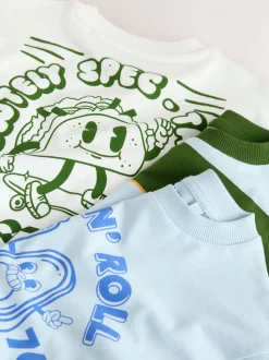 Taco bleu/vert - Lot de 3 t-shirts imprimés graphiques à manches longues (3mois-7ans)