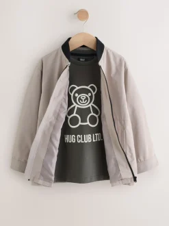 Taupe (Taupe) - Ensemble Bomber Veste-chemise et T-shirt 2 pièces (3mois-7ans)