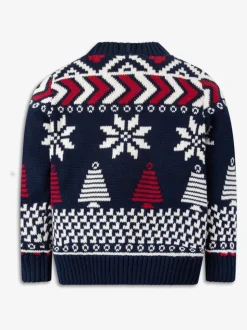 The Little Tailor pull en coton fairisle multicolore de Noël bleu enfant