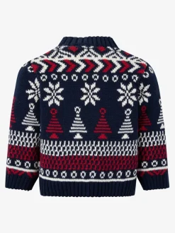 The Little Tailor pull en coton Fairisle multicolore de Noël bleu bébé