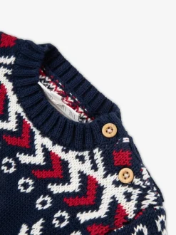 The Little Tailor pull en coton Fairisle multicolore de Noël bleu bébé