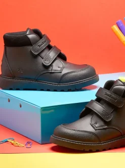 Toezone Levi Garçons Rip Tape Noir Ankle Bottes with Toe Bumper