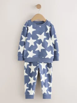 Étoile bleue/blanche - Pyjama simple en polaire confortable (9mois-12ans)