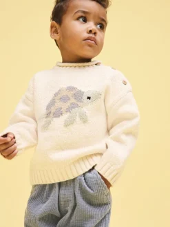 Tortue crème - Personnage Pull Col rond en maille (3mois-7ans)