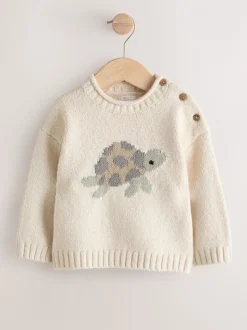 Tortue crème - Personnage Pull Col rond en maille (3mois-7ans)