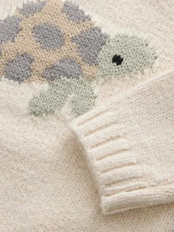 Tortue crème - Personnage Pull Col rond en maille (3mois-7ans)
