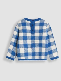 Tracteur bleu - Pull JoJo Maman Bébé à motif appliqué au crochet