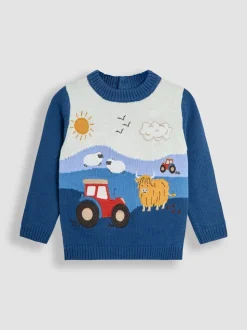 Tracteur bleu indigo - Pull JoJo Maman Bébé Scene