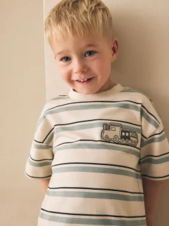 Train bleu/écru - T-shirt Rayure Manches courtes (3mois-7ans) (3mois-7ans)