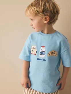 Trio petit-déjeuner bleu clair - T-shirt appliqué Manches courtes (3mths-7yrs)