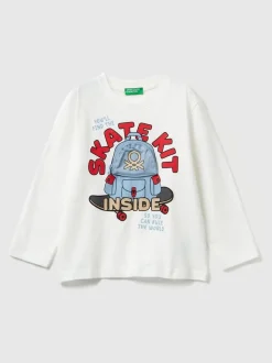 T-shirt Benetton blanc à fermeture éclair appliquée garçon (2-6 ans)
