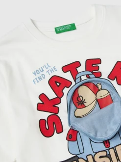 T-shirt Benetton blanc à fermeture éclair appliquée garçon (2-6 ans)