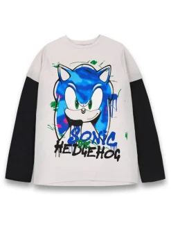T-shirt Vanilla Underground Boys Character gris à manches longues Sonic The Hedgehog 100% coton