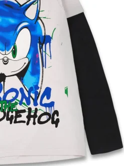 T-shirt Vanilla Underground Boys Character gris à manches longues Sonic The Hedgehog 100% coton