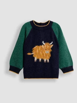 Vache Highland bleu marine - Pull JoJo Maman Bébé Raglan Character