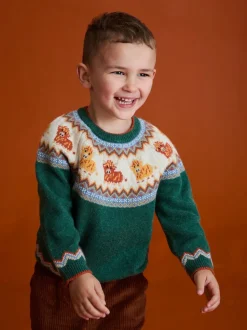 Vache verte des Highlands - Pull JoJo Maman Bébé Personnage Fair Isle