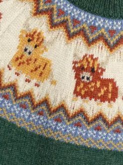 Vache verte des Highlands - Pull JoJo Maman Bébé Personnage Fair Isle