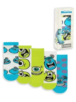 Vanilla Underground Disney Monsters Inc Unisexe Enfants Vert Mike & Sully Chaussettes Mollets Ensemble de 5