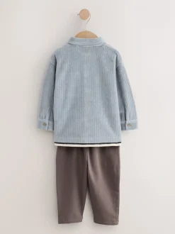 Velours côtelé bleu - Ensemble 3 pièces T-shirt et Survêtement (3mois-7ans)