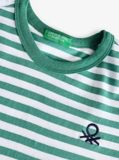 Vert - Benetton Garçons T-shirt rayé avec logo en 100% coton