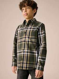 Vert - Chemise à carreaux en coton à manches longues (3-16ans)