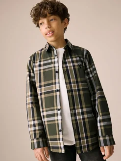 Vert - Chemise à carreaux en coton à manches longues (3-16ans)