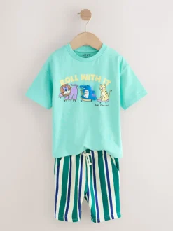 Vert à la menthe - Ensemble t-shirt à manches courtes et short à motif (3mois7ans)