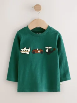 Vert à motif transport - T-shirt appliqué à manches longues (3 mois-7 ans)