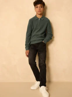 Vert - Polo en maille à manches longues et col zippé (3-16ans)