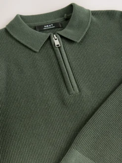 Vert - Polo en maille à manches longues et col zippé (3-16ans)