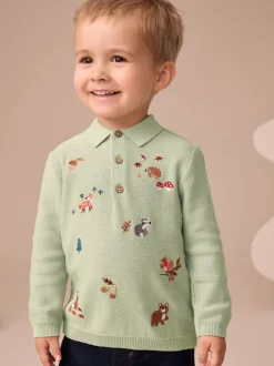 vert - Polo en maille brodé sur l’ensemble (3mois à7ans)