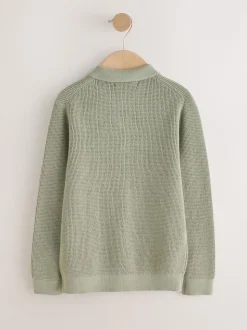 vert - Polo texturé à manches longues (3-16ans)