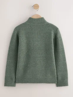 Vert - Pull en maille à col zippé (3-16 ans)