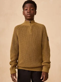 Vert - Pull utilitaire en maille à col zippé (3-16ans)