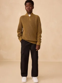 Vert - Pull utilitaire en maille à col zippé (3-16ans)