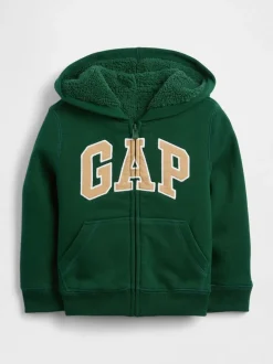 Vert - Sweat-shirt à capuche zippé en sherpa moelleux avec Gap logo (6mois5ans)