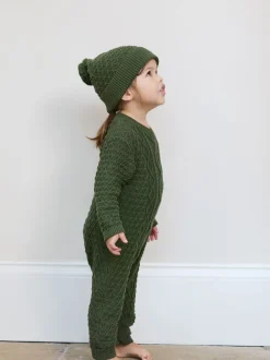 Vert - The Little Tailor Bébé 100% Cotton Cable Knit Romper And Chapeaux Gift Set
