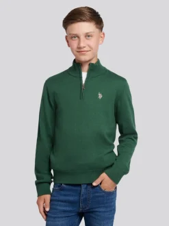 Vert - U.S. Polo Assn. Pull quart de zip en maille riche en coton