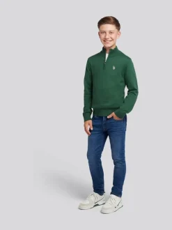 Vert - U.S. Polo Assn. Pull quart de zip en maille riche en coton