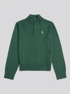 Vert - U.S. Polo Assn. Pull quart de zip en maille riche en coton