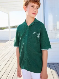 vert foncé - Polo boutonné en maille à manches courtes (3-16ans)