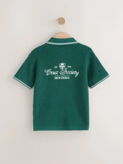 vert foncé - Polo boutonné en maille à manches courtes (3-16ans)