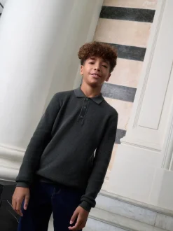 vert foncé - Polo texturé à manches longues (3-16ans)