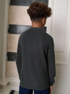 vert foncé - Polo texturé à manches longues (3-16ans)