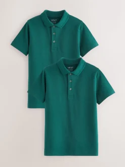 vert foncé - Polos en coton à manches courtes pour l'école, lot de 2 (3-16ans)