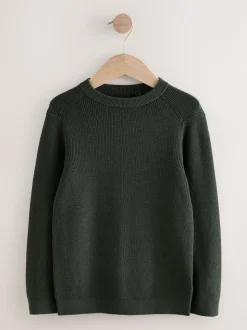 vert foncé - Pull en maille col rond en coton (3-16ans)